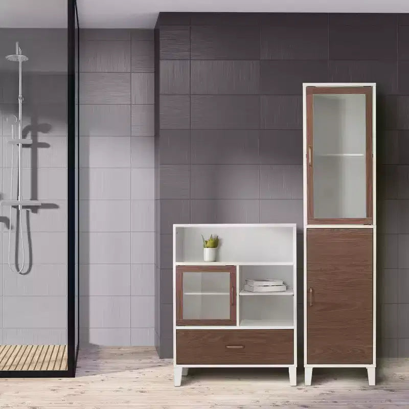 Tyler Two Tone Modern Wooden Linen Tower Cabinet Walnut/White - Elegant Home Fashions