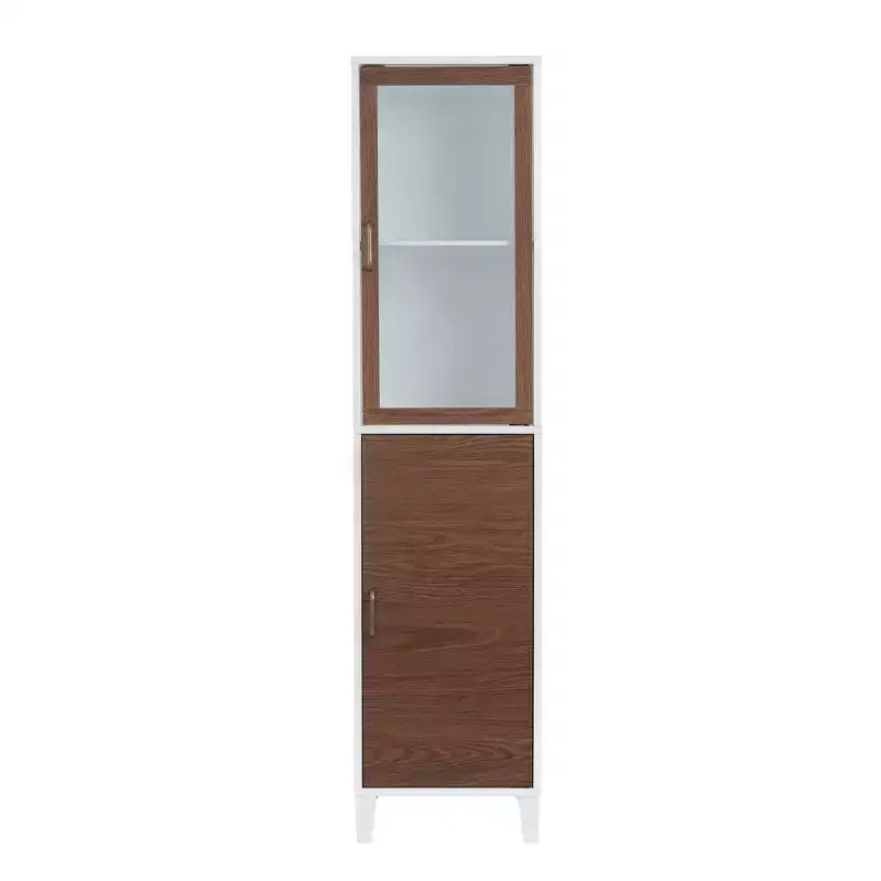 Tyler Two Tone Modern Wooden Linen Tower Cabinet Walnut/White - Elegant Home Fashions