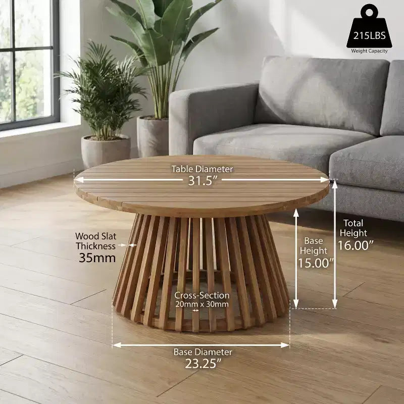 31.5-inch Round Patio Side Table Ideal for Backyards, Lawns, and Balconies Coffee Table with Teak
