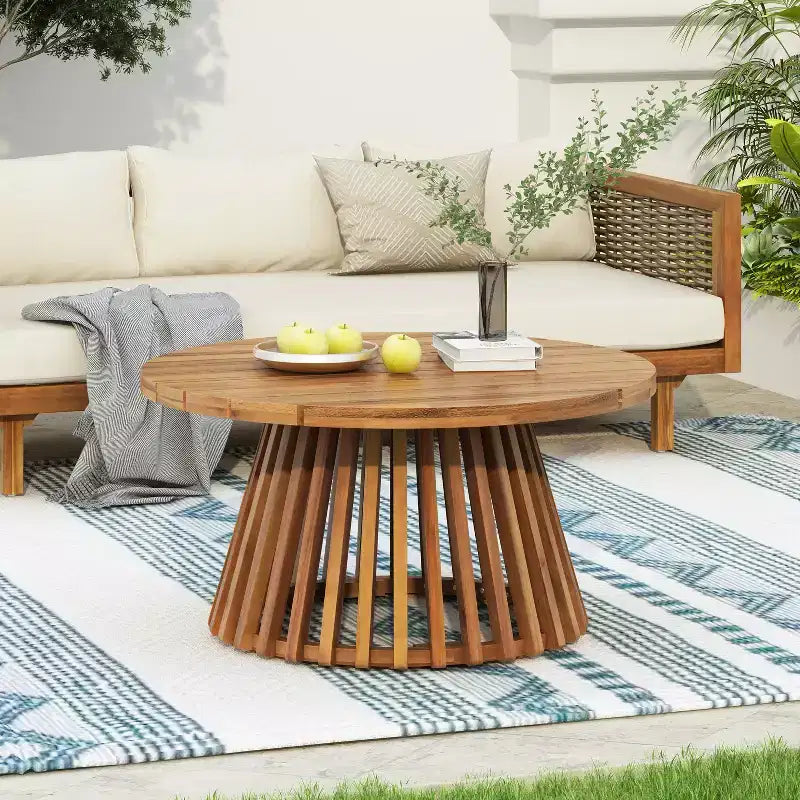 31.5-inch Round Patio Side Table Ideal for Backyards, Lawns, and Balconies Coffee Table with Teak