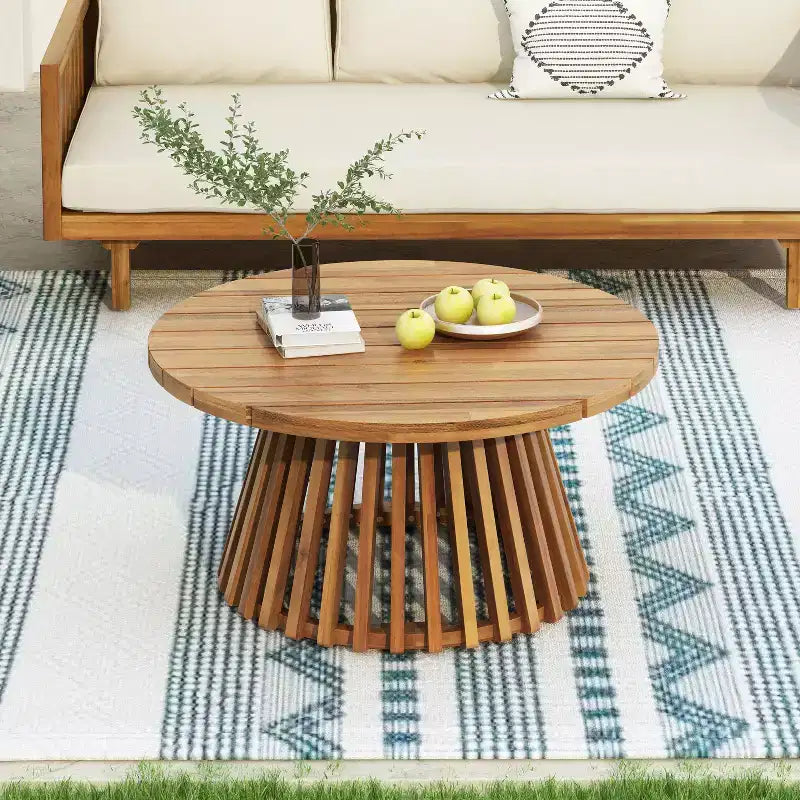 31.5-inch Round Patio Side Table Ideal for Backyards, Lawns, and Balconies Coffee Table with Teak
