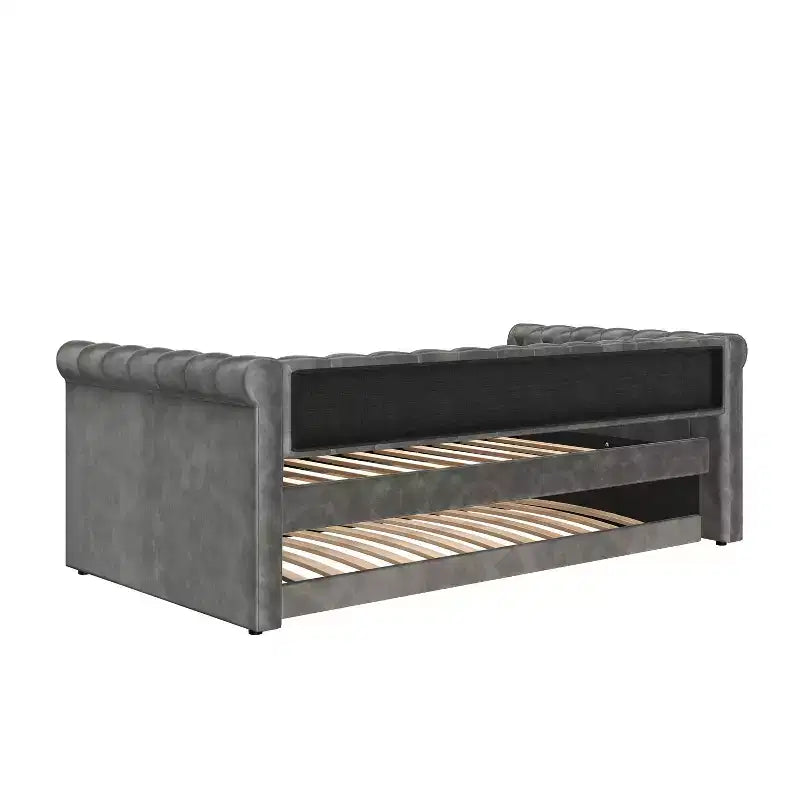 Upholstered Tufted Button Velvet Daybed with Trundle