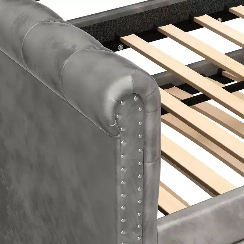 Upholstered Tufted Button Velvet Daybed with Trundle