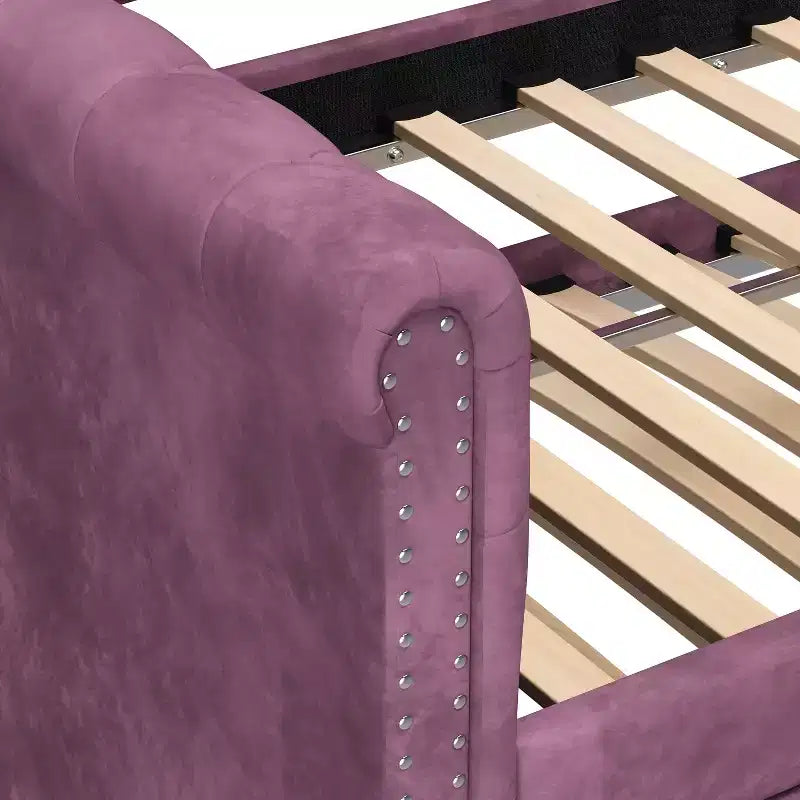 Upholstered Tufted Button Velvet Daybed with Trundle