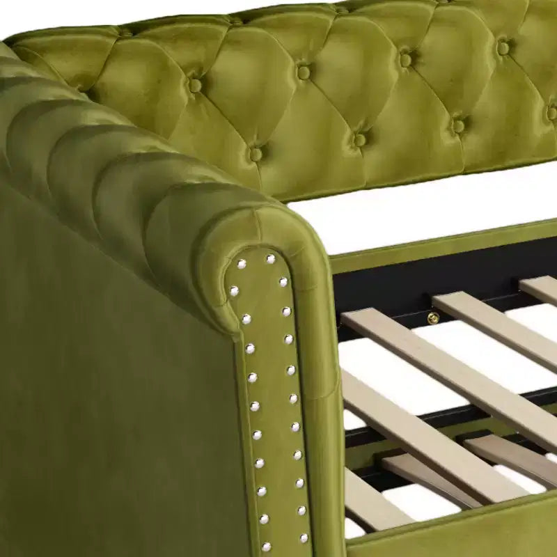 Upholstered Tufted Button Velvet Daybed with Trundle