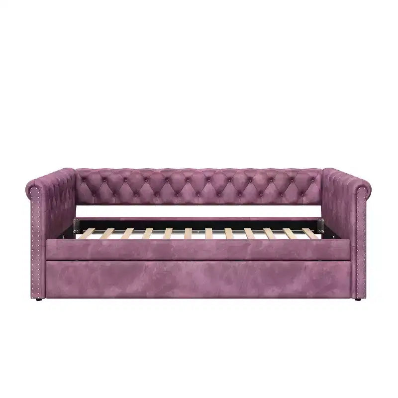 Upholstered Tufted Button Velvet Daybed with Trundle