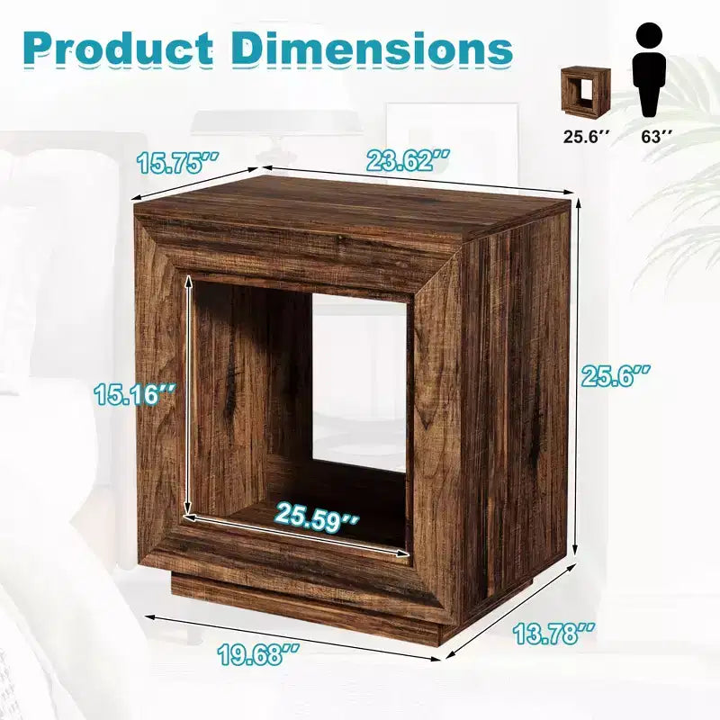 Rustic Walnut Finish Wood End Table,Heavy-Duty Nightstand with Ample Storage,Bedroom & Living Room Side Table