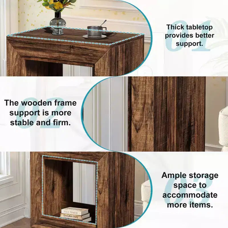 Rustic Walnut Finish Wood End Table,Heavy-Duty Nightstand with Ample Storage,Bedroom & Living Room Side Table