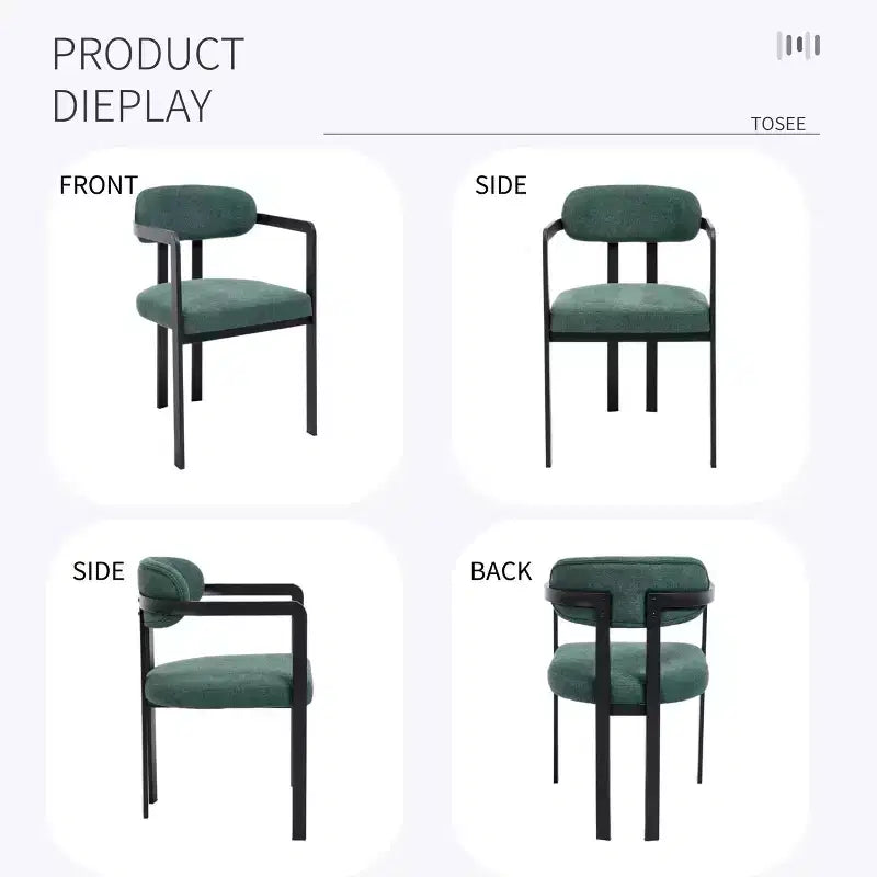 2 PCS Kitchen Chairs with Matte Metal Legs,Boucle Dining Chairs with Open & Curved Backrest,Ergonomic Dining Room Chairs for Living Room