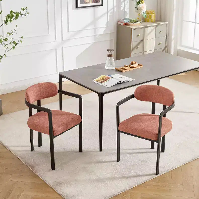 2 PCS Kitchen Chairs with Matte Metal Legs,Boucle Dining Chairs with Open & Curved Backrest,Ergonomic Dining Room Chairs for Living Room