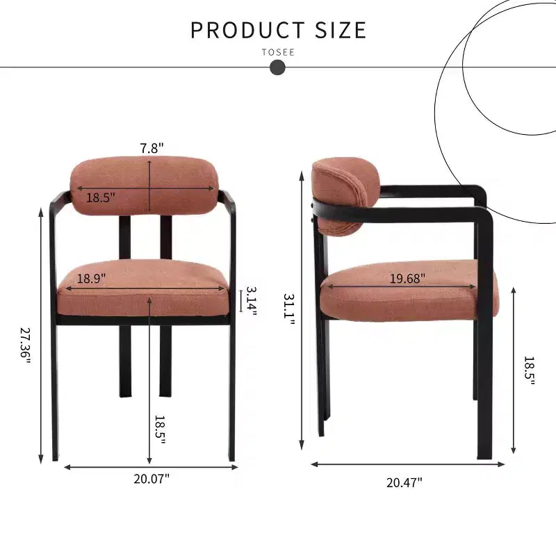 2 PCS Kitchen Chairs with Matte Metal Legs,Boucle Dining Chairs with Open & Curved Backrest,Ergonomic Dining Room Chairs for Living Room