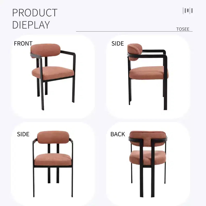 2 PCS Kitchen Chairs with Matte Metal Legs,Boucle Dining Chairs with Open & Curved Backrest,Ergonomic Dining Room Chairs for Living Room