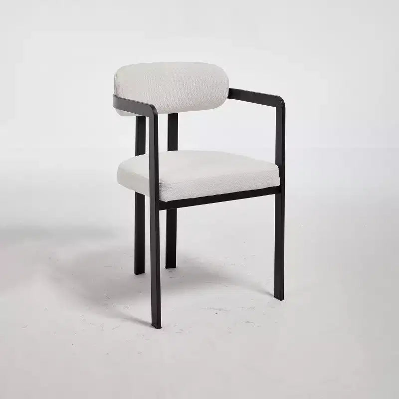 2 PCS Kitchen Chairs with Matte Metal Legs,Boucle Dining Chairs with Open & Curved Backrest,Ergonomic Dining Room Chairs for Living Room