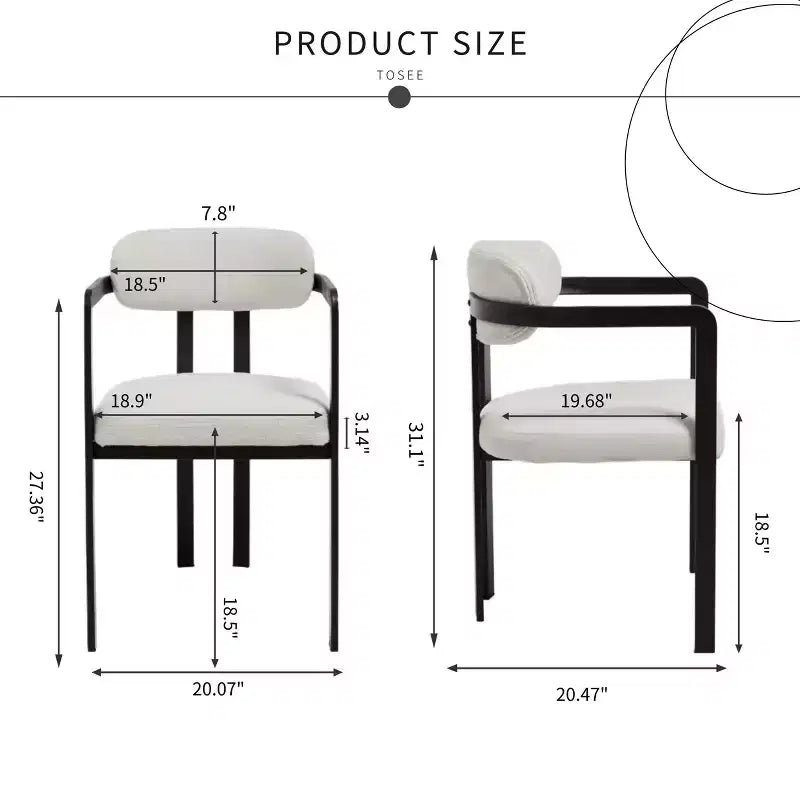 2 PCS Kitchen Chairs with Matte Metal Legs,Boucle Dining Chairs with Open & Curved Backrest,Ergonomic Dining Room Chairs for Living Room