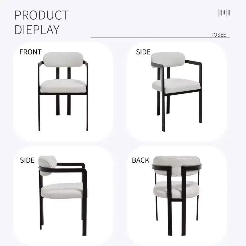 2 PCS Kitchen Chairs with Matte Metal Legs,Boucle Dining Chairs with Open & Curved Backrest,Ergonomic Dining Room Chairs for Living Room