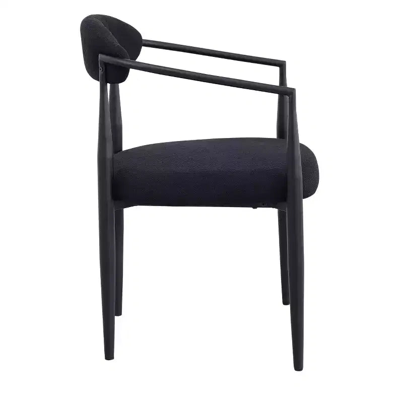 2 PCS Kitchen Chairs with Matte Metal Legs,Boucle Dining Chairs with Open & Curved Backrest,Ergonomic Dining Room Chairs for Living Room