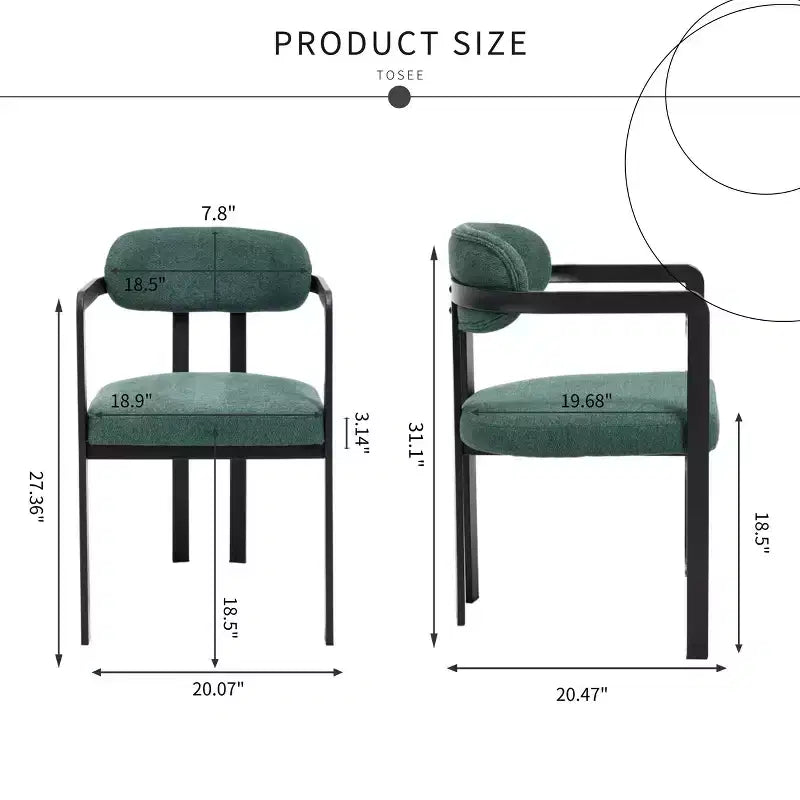 2 PCS Kitchen Chairs with Matte Metal Legs,Boucle Dining Chairs with Open & Curved Backrest,Ergonomic Dining Room Chairs for Living Room