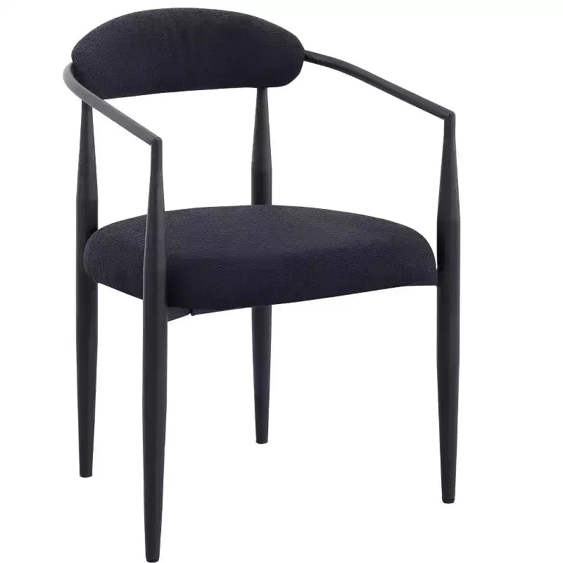 2 PCS Kitchen Chairs with Matte Metal Legs,Boucle Dining Chairs with Open & Curved Backrest,Ergonomic Dining Room Chairs for Living Room