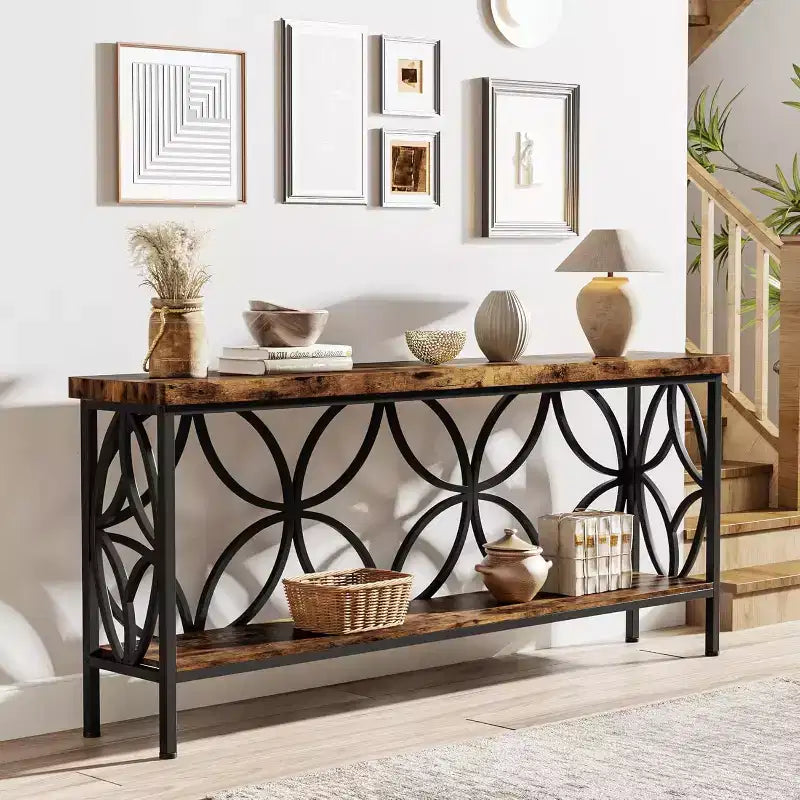 70.9-Inch Narrow Sofa Table, Industrial Long Sofa Table Behind Couch with Storage for Entryway, Living Room, Foyer, Rustic Brown