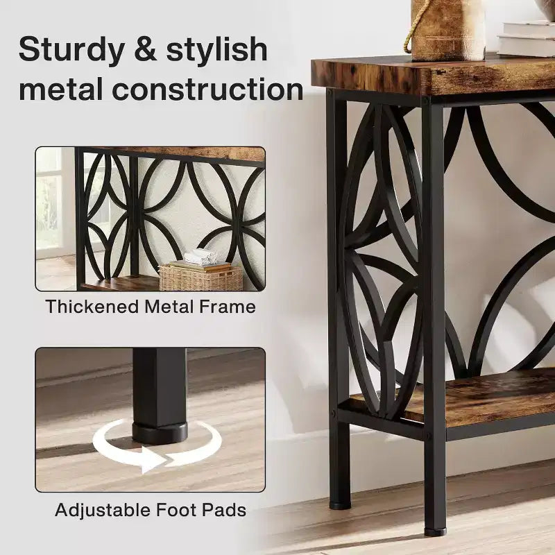 70.9-Inch Narrow Sofa Table, Industrial Long Sofa Table Behind Couch with Storage for Entryway, Living Room, Foyer, Rustic Brown