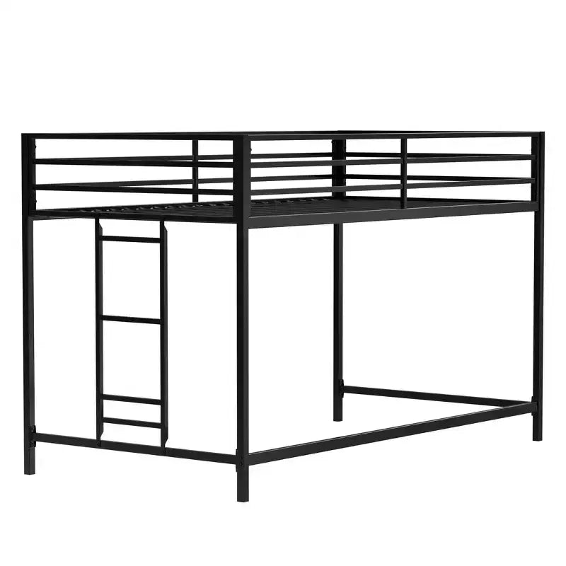 Twin Size Black Junior Loft Metal Bed - Space-Saving, Ladder, Guardrails, 350LBS Capacity (CPC Certified)