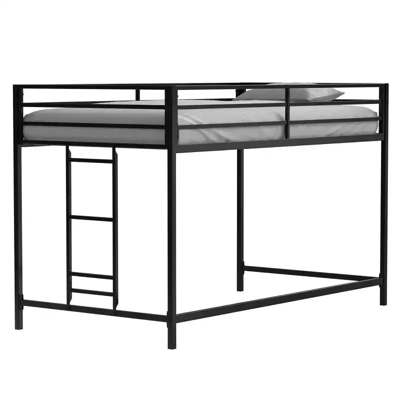 Twin Size Black Junior Loft Metal Bed - Space-Saving, Ladder, Guardrails, 350LBS Capacity (CPC Certified)