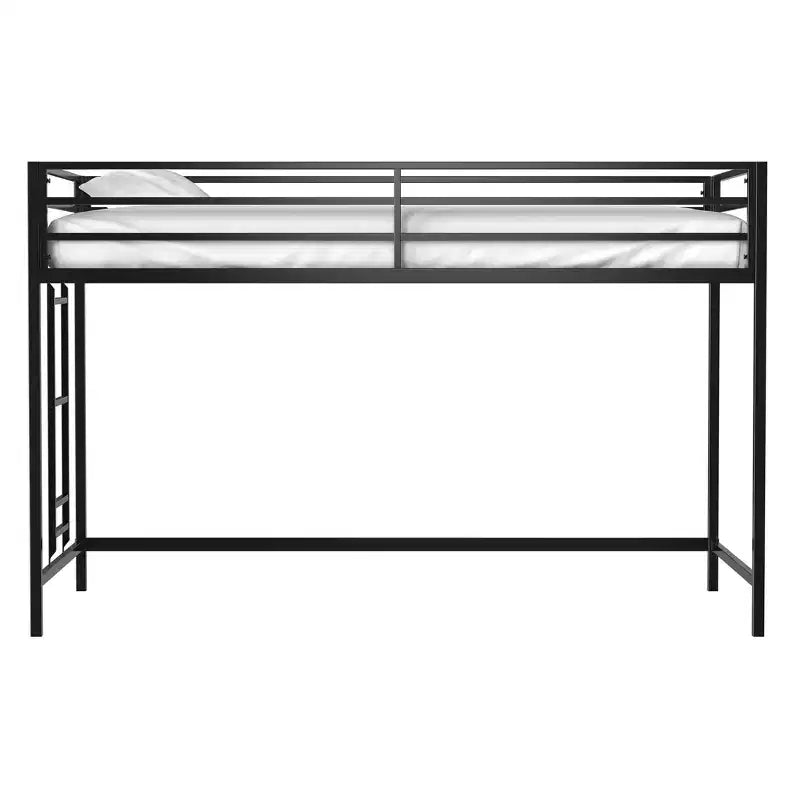 Twin Size Black Junior Loft Metal Bed - Space-Saving, Ladder, Guardrails, 350LBS Capacity (CPC Certified)