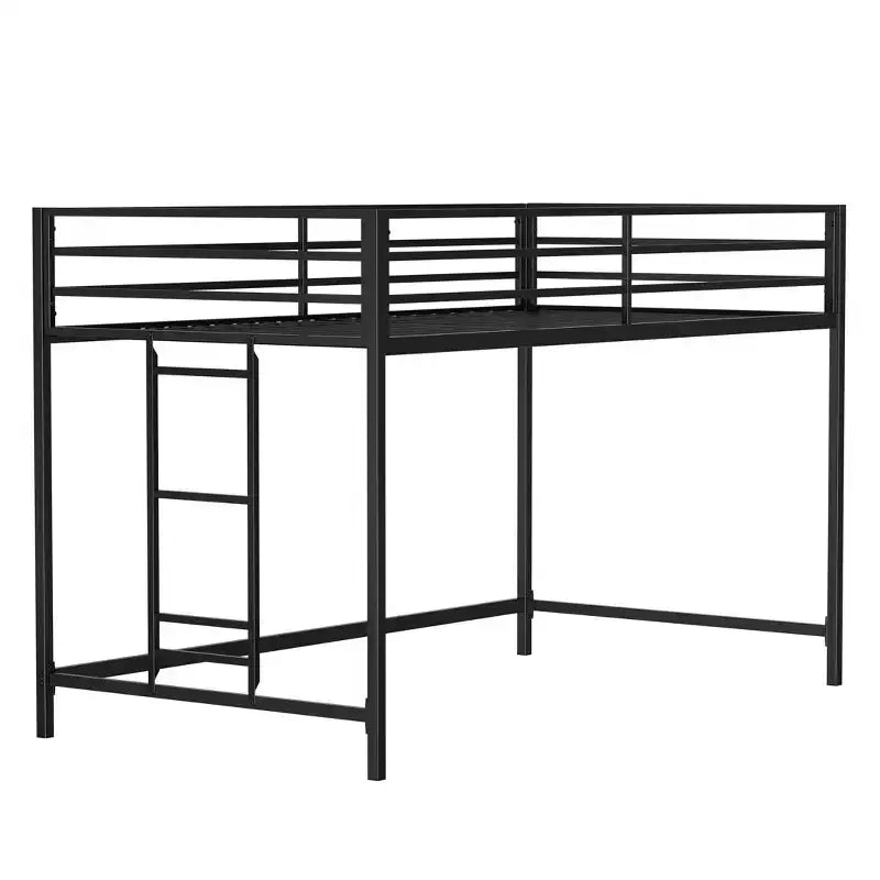 Twin Size Black Junior Loft Metal Bed - Space-Saving, Ladder, Guardrails, 350LBS Capacity (CPC Certified)