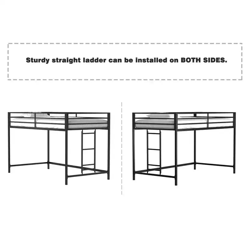 Twin Size Black Junior Loft Metal Bed - Space-Saving, Ladder, Guardrails, 350LBS Capacity (CPC Certified)