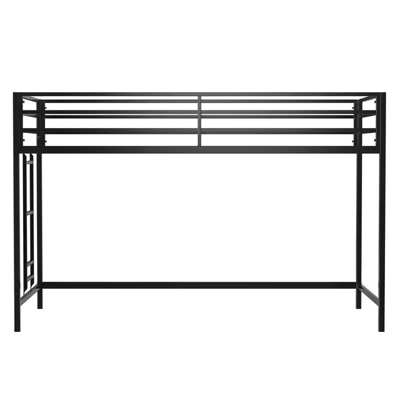 Twin Size Black Junior Loft Metal Bed - Space-Saving, Ladder, Guardrails, 350LBS Capacity (CPC Certified)