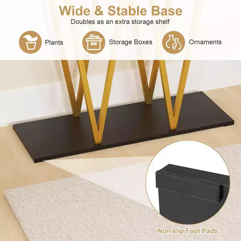 40 Gold Entryway Table with Faux Marble Table & Metal Frame, Storage Base, White