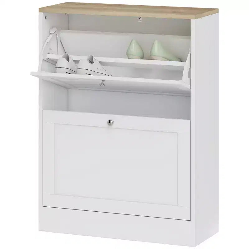 Slim Shoe Cabinet for Entryway, Modern Hidden Shoe Storage Cabinet with 2 Flip Drawers and Adjustable Shelves for 8-12 Pairs of Shoes