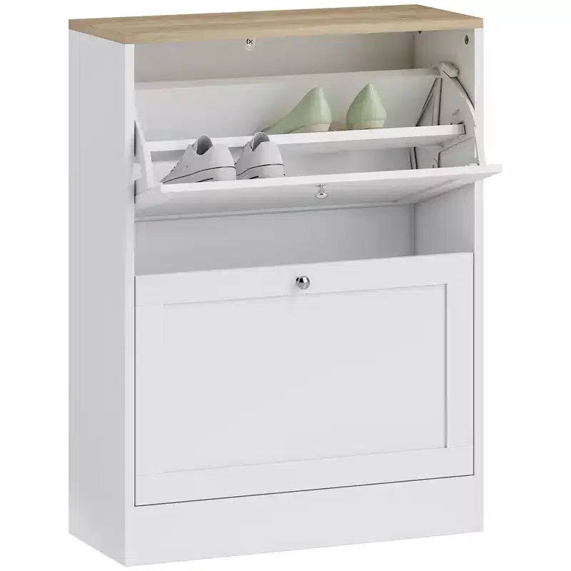 Slim Shoe Cabinet for Entryway, Modern Hidden Shoe Storage Cabinet with 2 Flip Drawers and Adjustable Shelves for 8-12 Pairs of Shoes