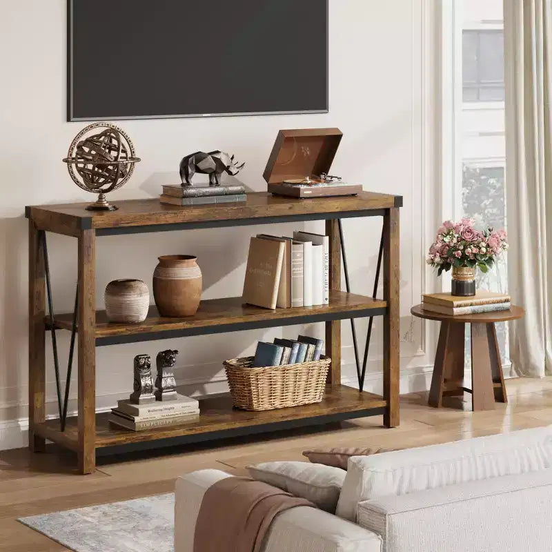 47 Narrow Long Console Table with Storage, 3 Tier Wood Console Table, Farmhouse Entryway Table