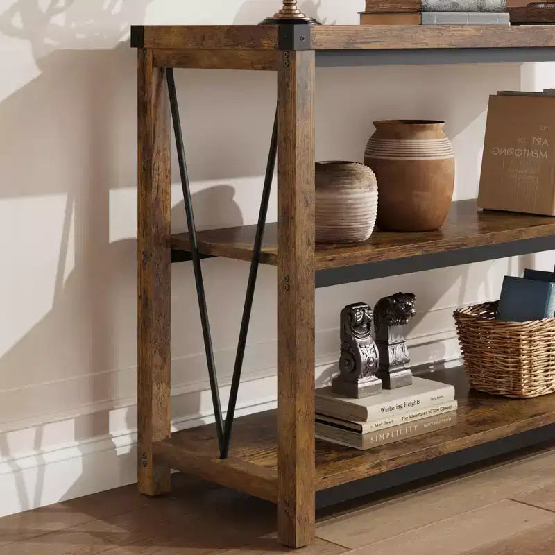 47 Narrow Long Console Table with Storage, 3 Tier Wood Console Table, Farmhouse Entryway Table