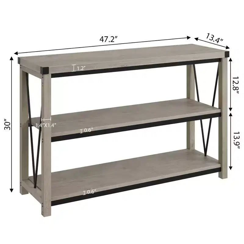47 Narrow Long Console Table with Storage, 3 Tier Wood Console Table, Farmhouse Entryway Table