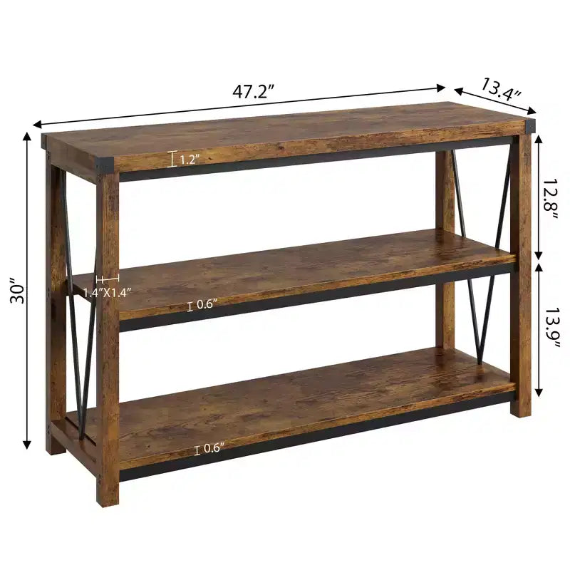 47 Narrow Long Console Table with Storage, 3 Tier Wood Console Table, Farmhouse Entryway Table