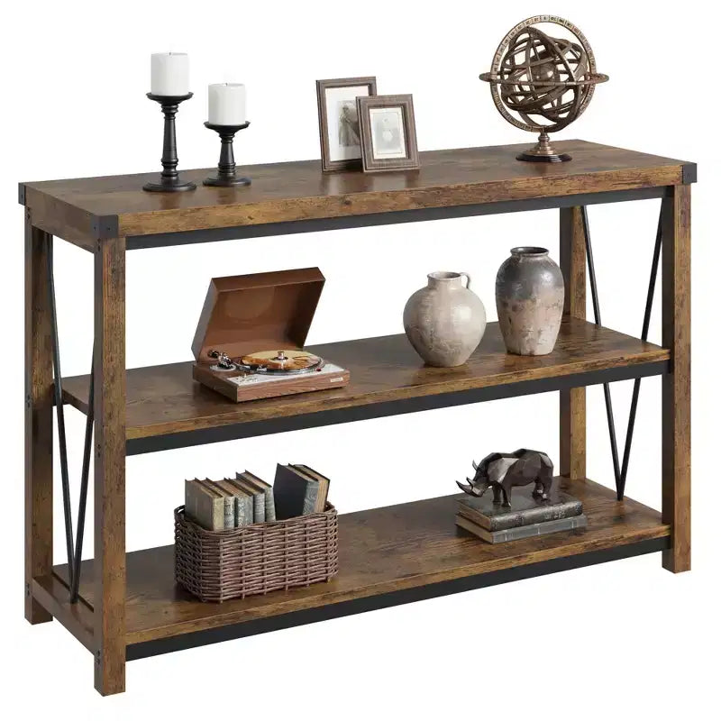 47 Narrow Long Console Table with Storage, 3 Tier Wood Console Table, Farmhouse Entryway Table