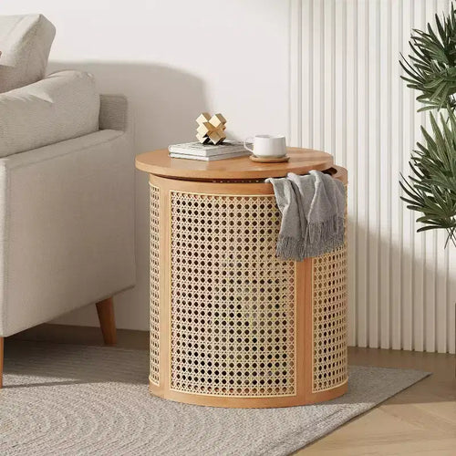 JVNOXK 17-inch Rubberwood Side Table, Modern Style ,with Natural Wood Grain Finish, Round Shape,Rubberwood, Made of MDF ,Natural Wood Color