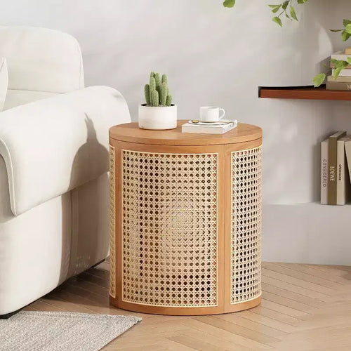 17-inch Rubberwood Side Table, Modern Style,with Natural Wood Grain Finish, Round Shape,Rubberwood, Made of MDF,Natural Wood Color