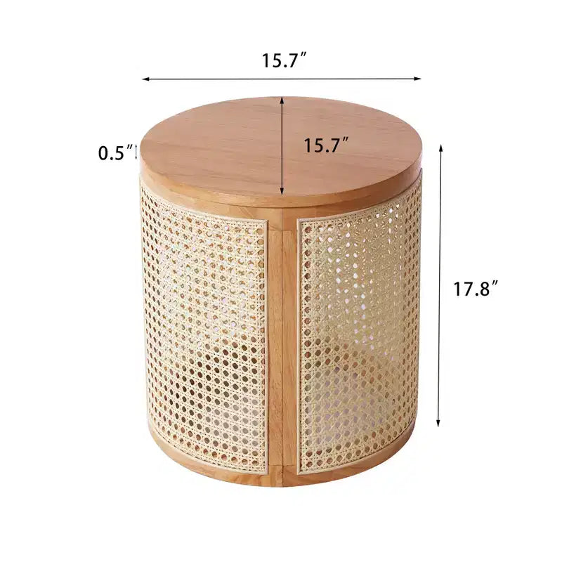 17-inch Rubberwood Side Table, Modern Style,with Natural Wood Grain Finish, Round Shape,Rubberwood, Made of MDF,Natural Wood Color