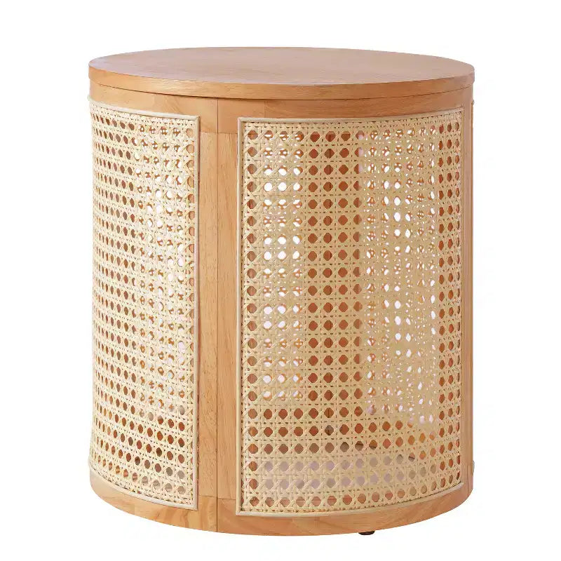 17-inch Rubberwood Side Table, Modern Style,with Natural Wood Grain Finish, Round Shape,Rubberwood, Made of MDF,Natural Wood Color
