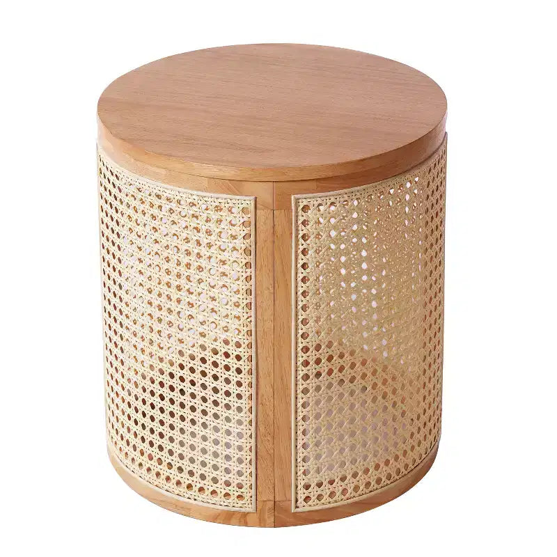 17-inch Rubberwood Side Table, Modern Style,with Natural Wood Grain Finish, Round Shape,Rubberwood, Made of MDF,Natural Wood Color