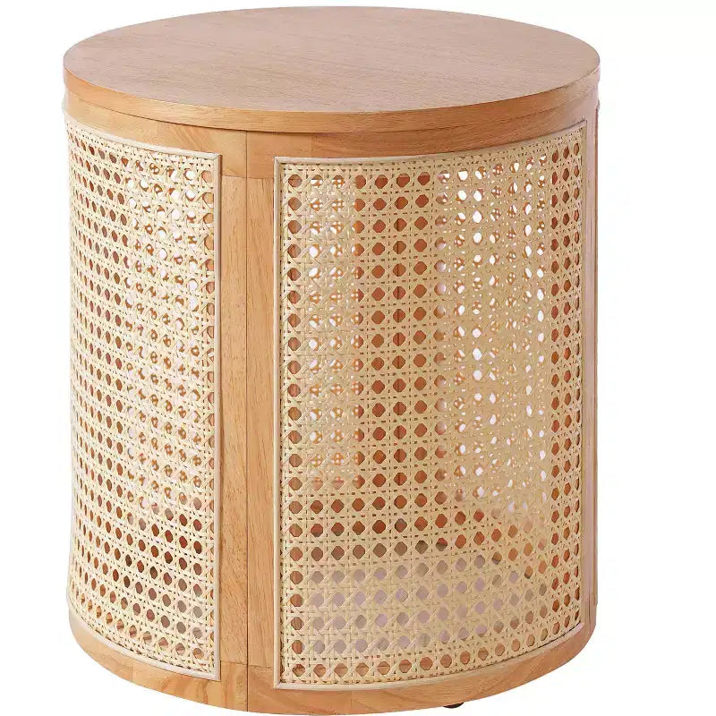 17-inch Rubberwood Side Table, Modern Style,with Natural Wood Grain Finish, Round Shape,Rubberwood, Made of MDF,Natural Wood Color
