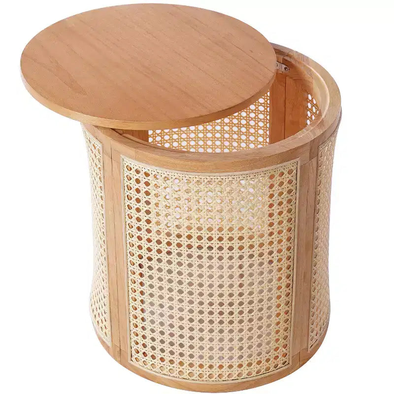 17-inch Rubberwood Side Table, Modern Style,with Natural Wood Grain Finish, Round Shape,Rubberwood, Made of MDF,Natural Wood Color