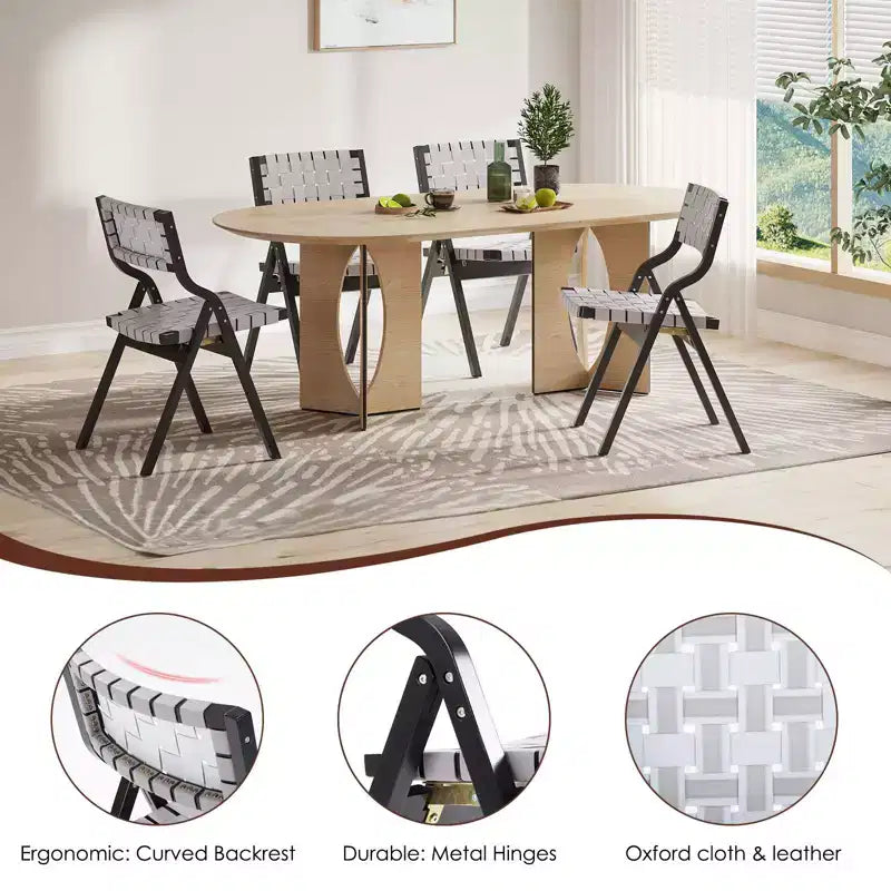 Wooden Dining Chairs, Folding Dining Chairs with Woven Seat and Webbing Back, Stackable Dining Chairs for Dining Room