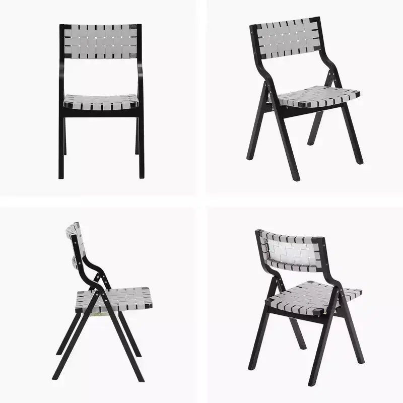 Wooden Dining Chairs, Folding Dining Chairs with Woven Seat and Webbing Back, Stackable Dining Chairs for Dining Room