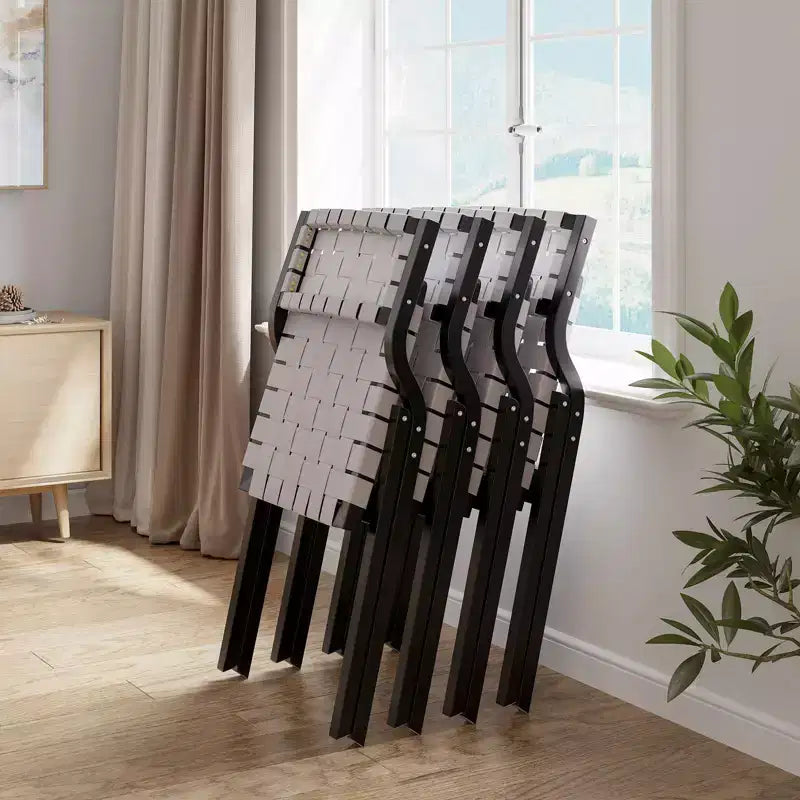 Wooden Dining Chairs, Folding Dining Chairs with Woven Seat and Webbing Back, Stackable Dining Chairs for Dining Room