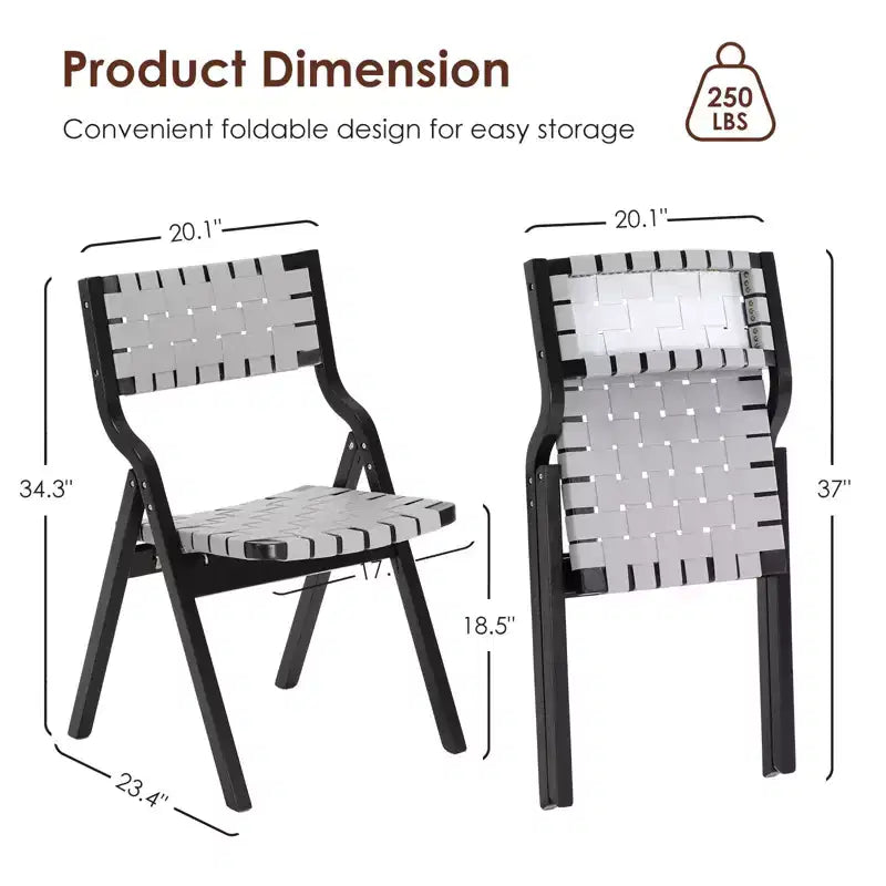 Wooden Dining Chairs, Folding Dining Chairs with Woven Seat and Webbing Back, Stackable Dining Chairs for Dining Room