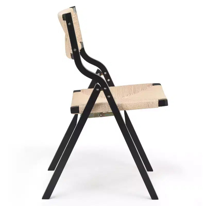 Wooden Dining Chairs, Folding Dining Chairs with Woven Seat and Webbing Back, Stackable Dining Chairs for Dining Room